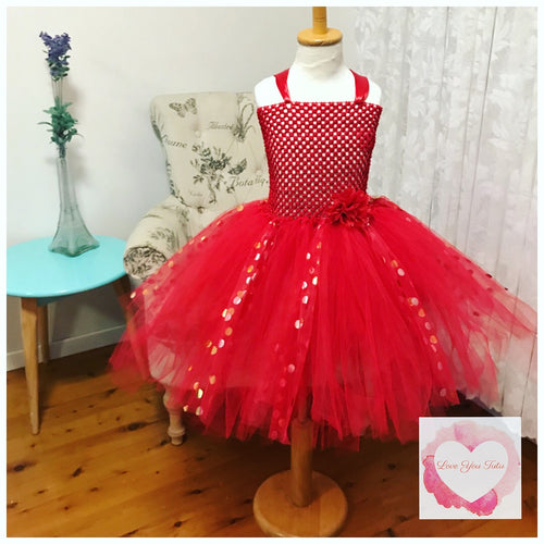 Red and gold dot 3/4 Tutu dress