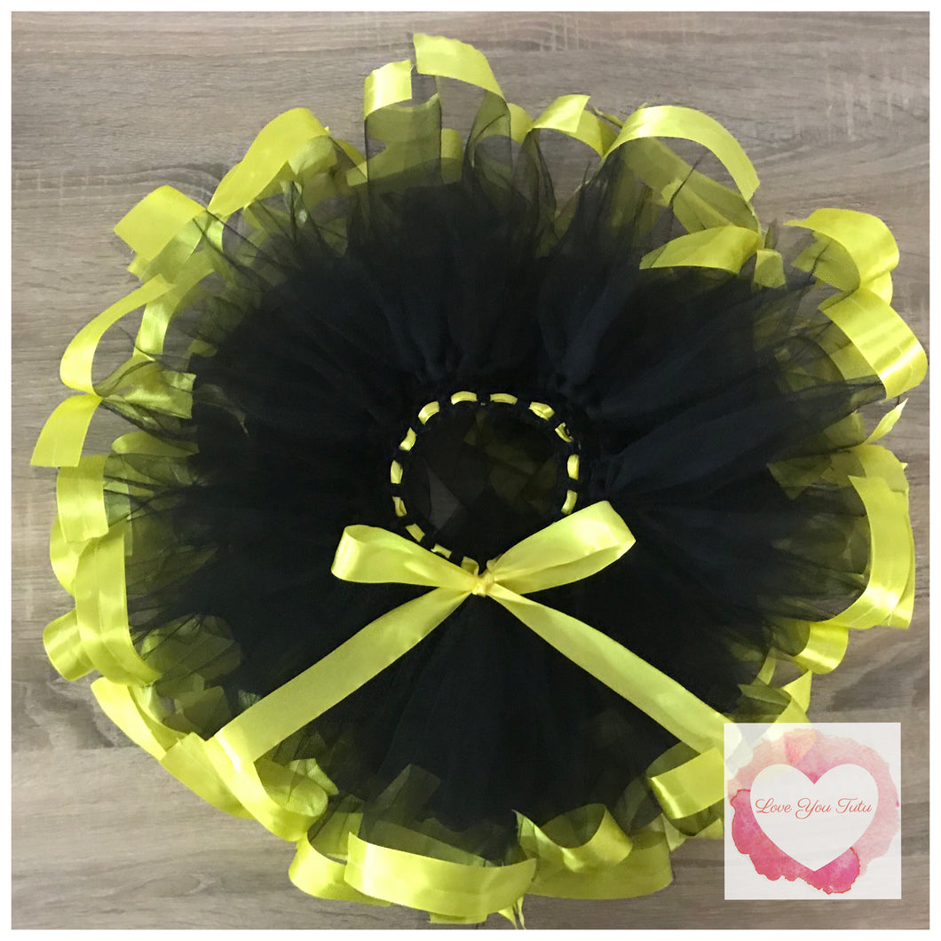 Black & yellow Ribbon trimmed short Tutu skirt