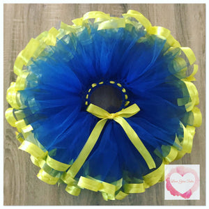 Royal blue & yellow Ribbon trimmed short Tutu skirt