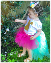 Load image into Gallery viewer, Fuchsia &amp; dark mint high low Tutu skirt