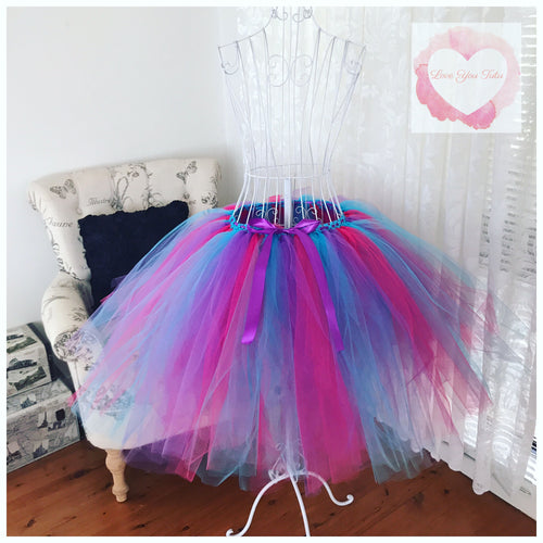 Turquoise, purple & fuchsia 3/4 length Tutu skirt