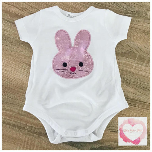 Embroidered pink bunny design