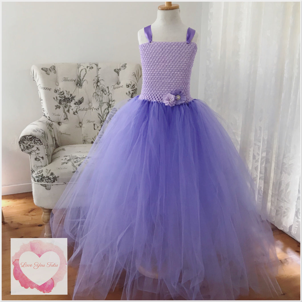 Lavender full length girls Tutu dress full bodice