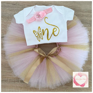 Baby pink and gold glitter short Tutu skirt