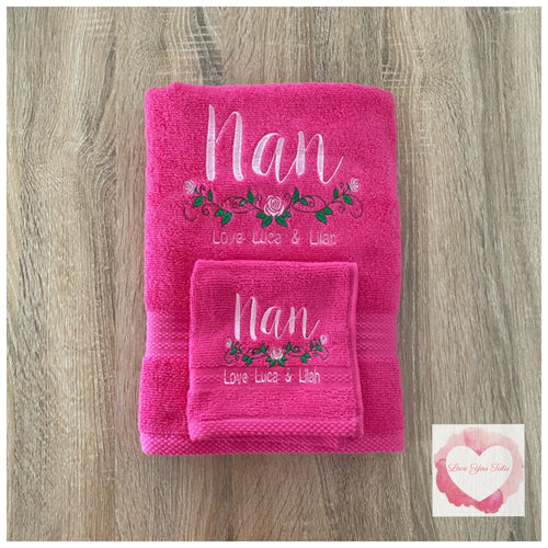 Embroidered personalised Nan towel set