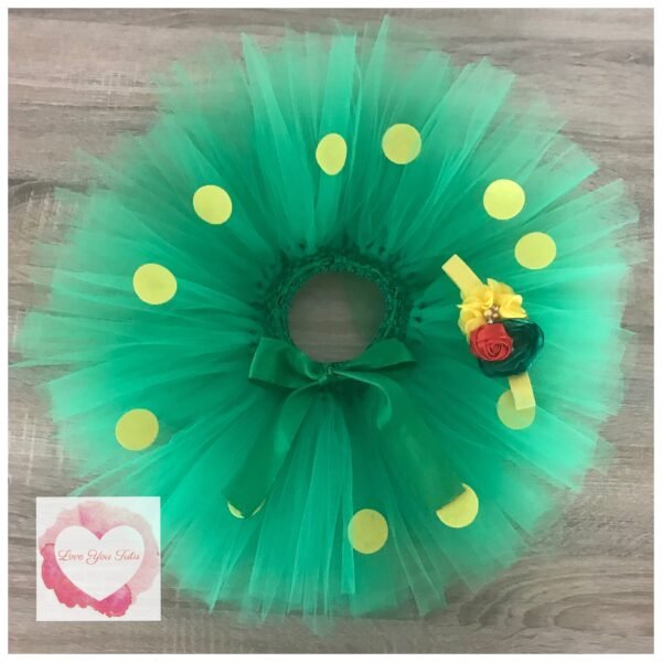 Green and yellow Dotty short Tutu skirt with matching headband