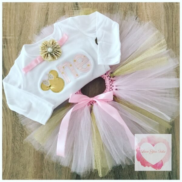 Embroidered Mouse-girl  one gold tutu set