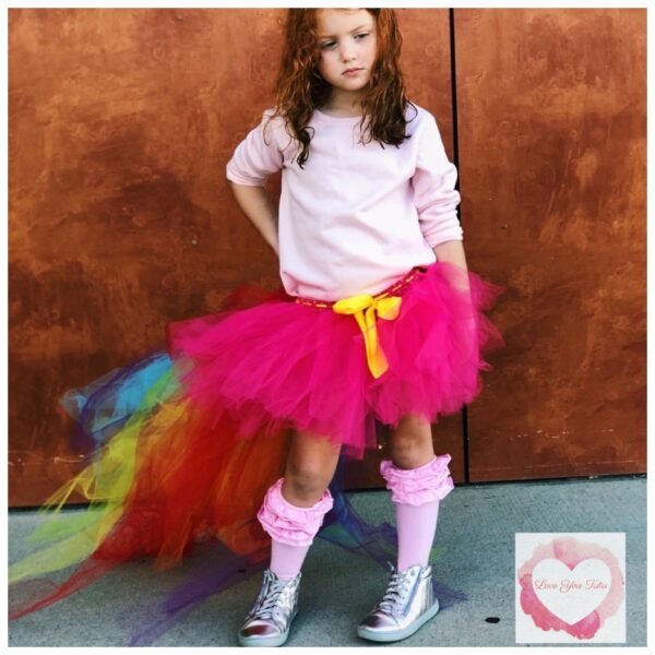 BrightFuchsia & Rainbow train high low Tutu skirt