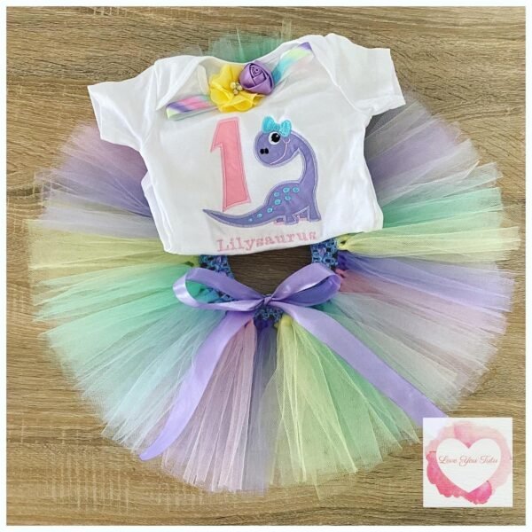 Embroidered pastel dinosaur tutu set
