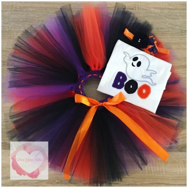 Embroidered Halloween boo tutu set