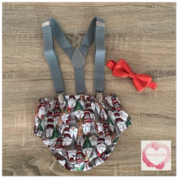 Gnome Christmas suspender set size 00 -ready to ship