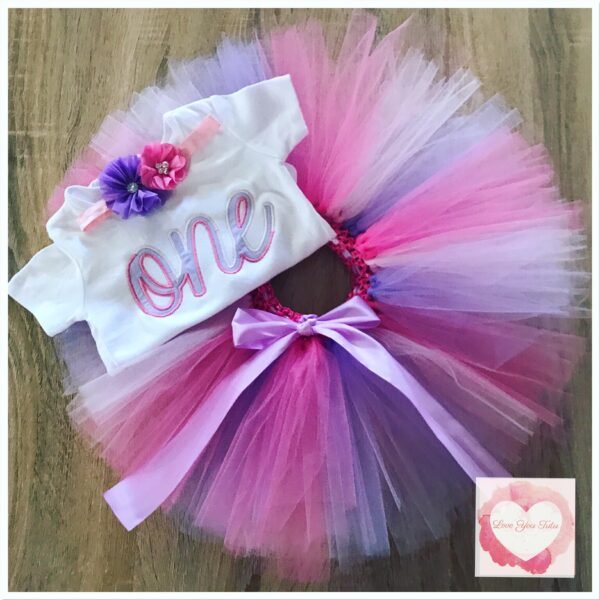 Embroidered one lavender & pinks tutu set