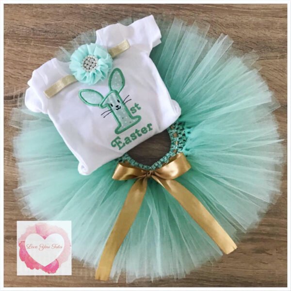 Embroidered mint 1st Easter tutu set