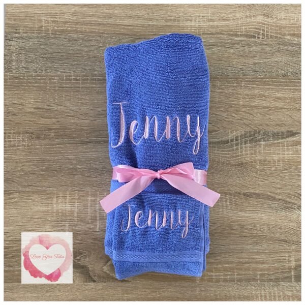 Embroidered personalised towel set name only - Image 3