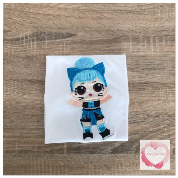 Embroidered trouble maker doll design