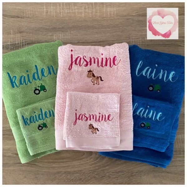 Embroidered personalised towel set with picture