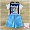 Blue dog birthday shorts 3 piece set