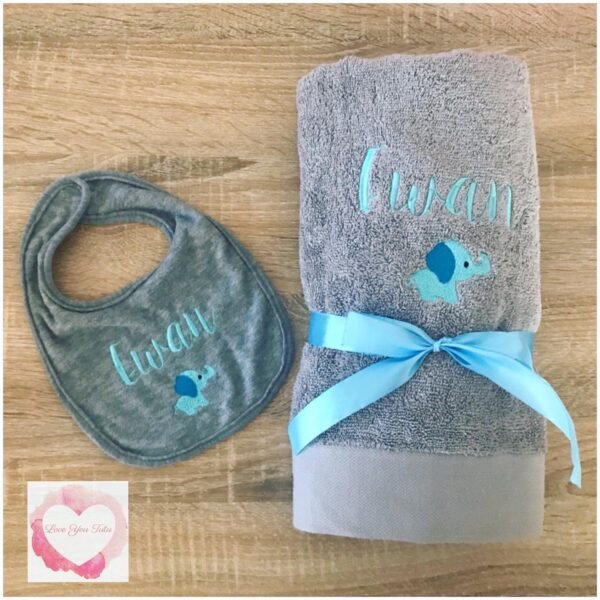 Embroidered personalised towel and bib set - Image 7