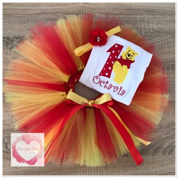 Embroidered yellow bear tutu set - Image 2