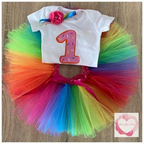 Donut birthday rainbow tutu set