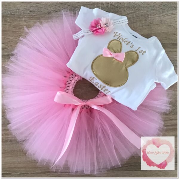 Embroidered pink & gold Easter tutu set