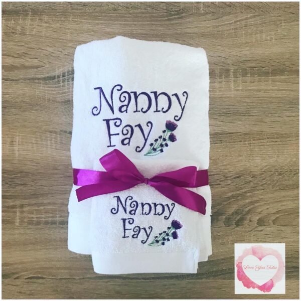 Embroidered personalised Nan towel set - Image 3