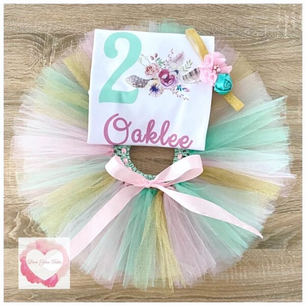 Boho printed personalised tutu set