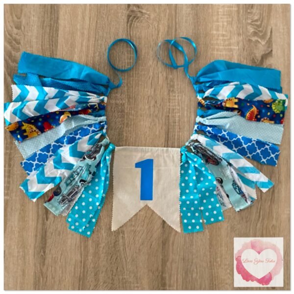 Blues 1st birthday Fabric shabby bunting-ready to ship