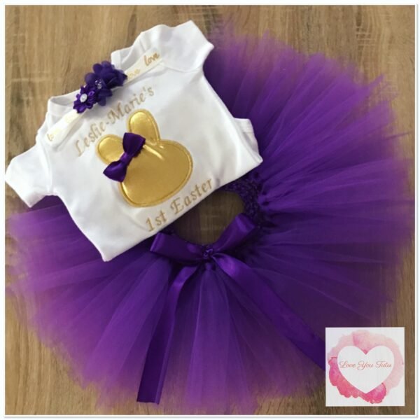 Embroidered purple & gold Easter tutu set