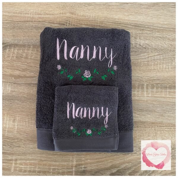 Embroidered personalised Nanny towel set