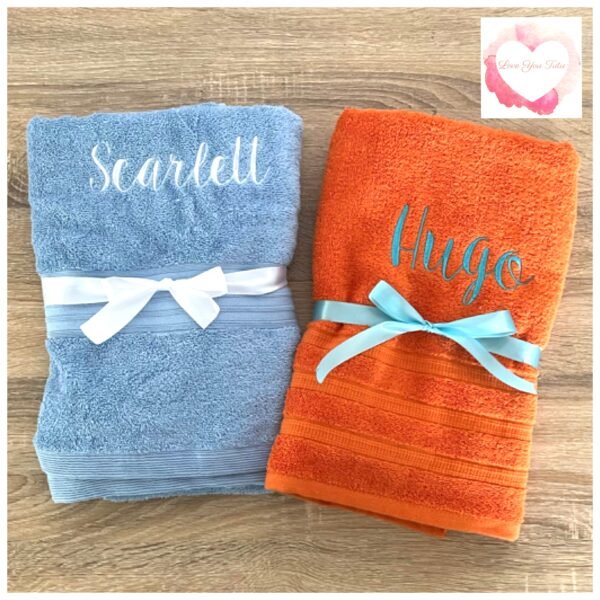 Embroidered personalised towel- name/wording only