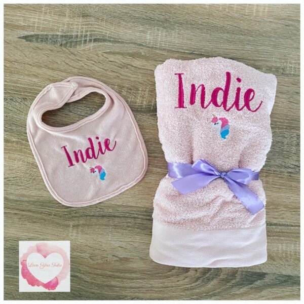 Embroidered personalised towel and bib set - Image 5