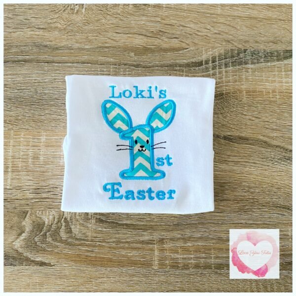 Embroidered 1st Easter turquoise design