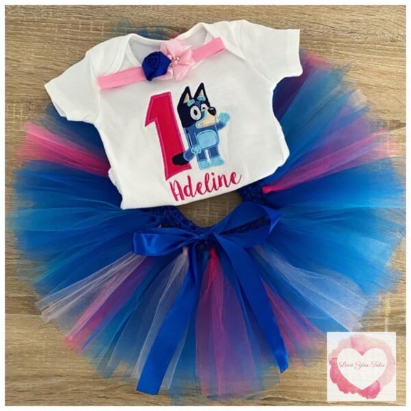 Embroidered Blue dog tutu set - Image 2
