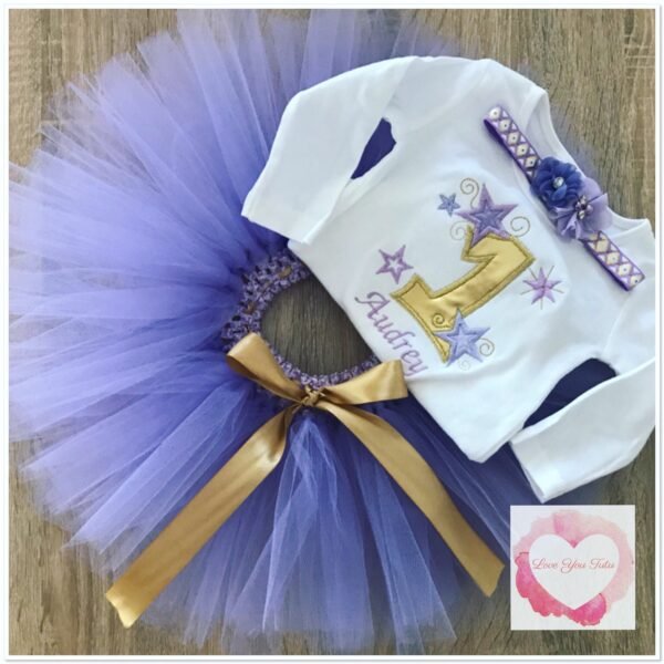 Embroidered lavender 1st birthday star tutu set