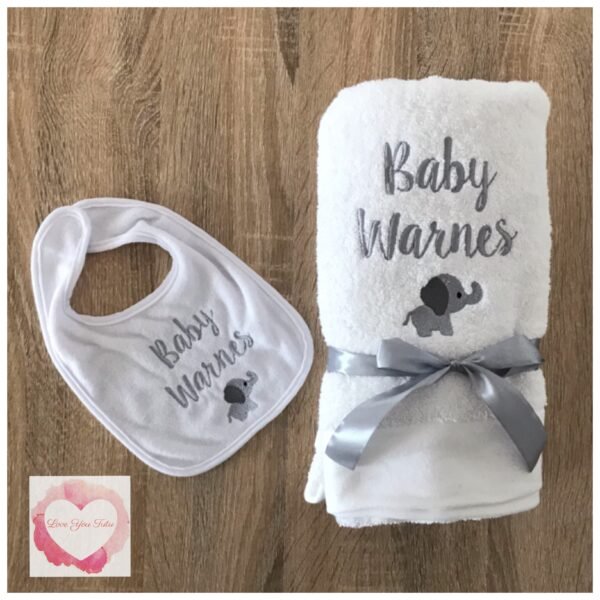 Embroidered personalised towel and bib set - Image 6