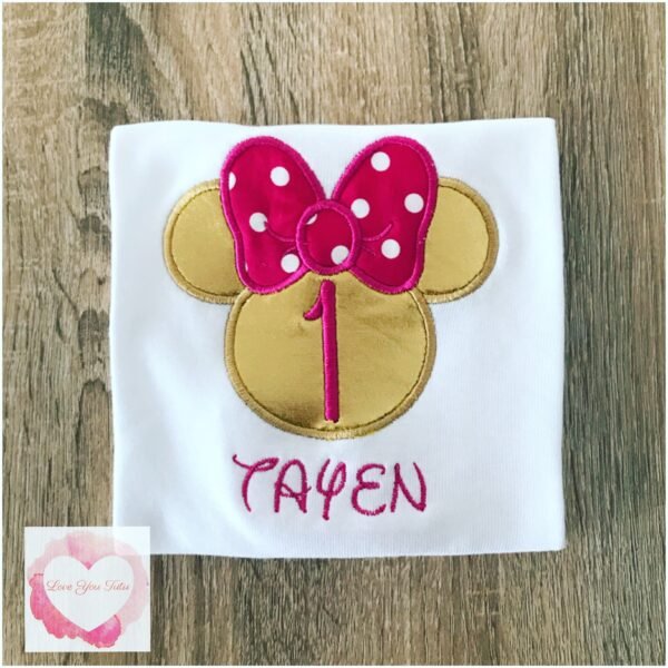 Embroidered Mouse-girl  head gold & fuchsia design