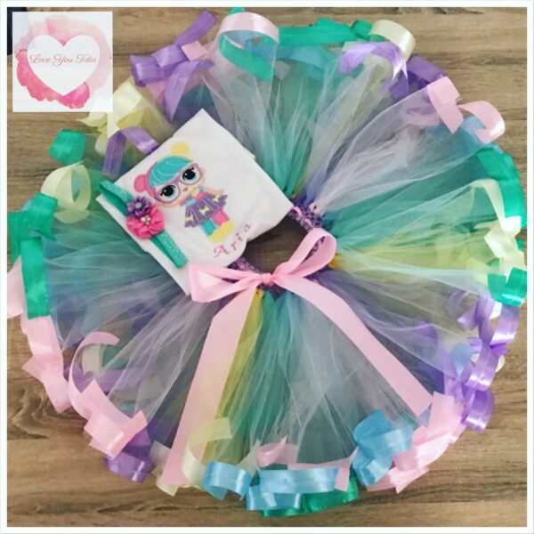 Embroidered Ribbon trimmed lol doll tutu set