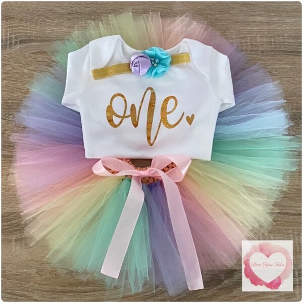 Pastel 1st birthday tutu set size 0 - ready to ship