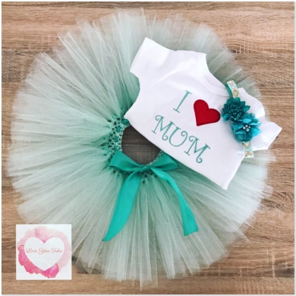 Embroidered I love mum tutu set