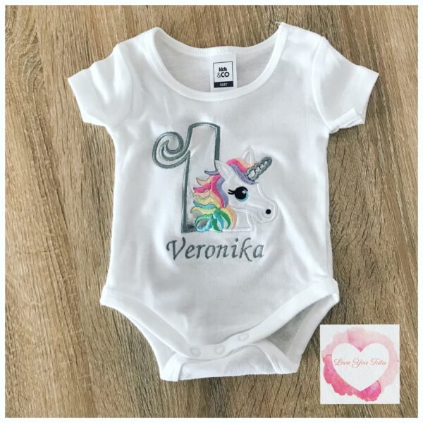 Embroidered pastel unicorn silver design - Image 2