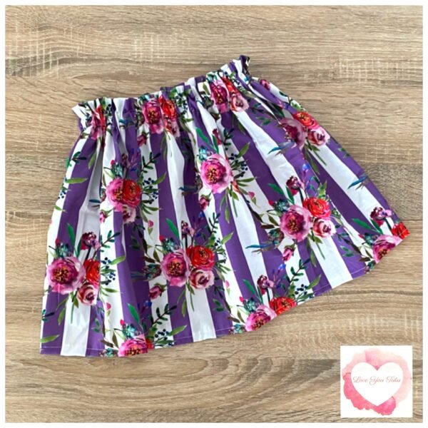 Purple stripe floral paperbag skirt- size 5-6 -ready to ship