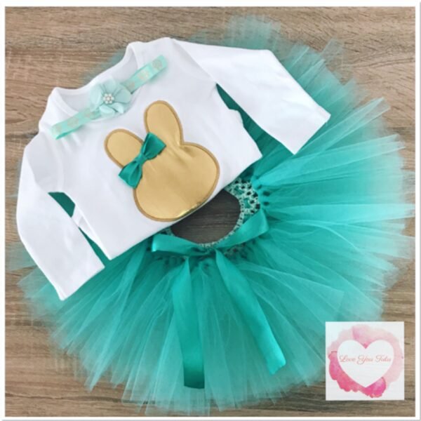 Embroidered mint & gold Easter tutu set