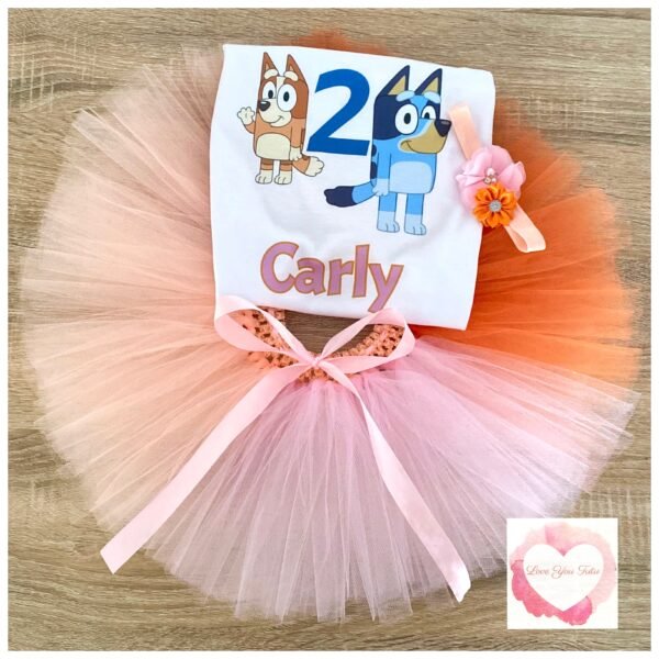 Blue dog  printed personalised tutu set
