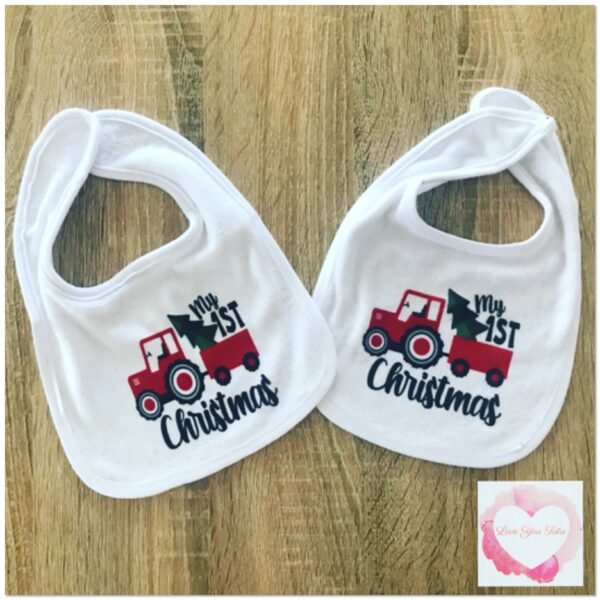 1st Christmas tractor design baby bib