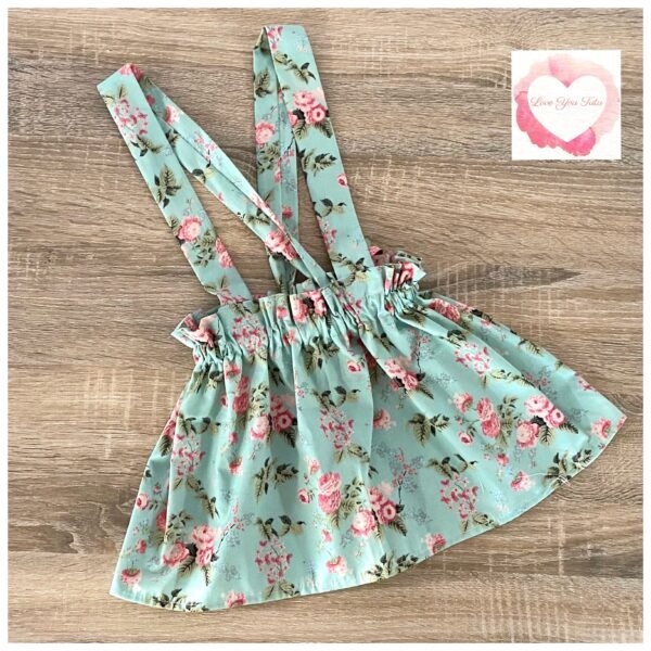 Green floral paperbag suspender skirt- size 3-4  -ready to ship