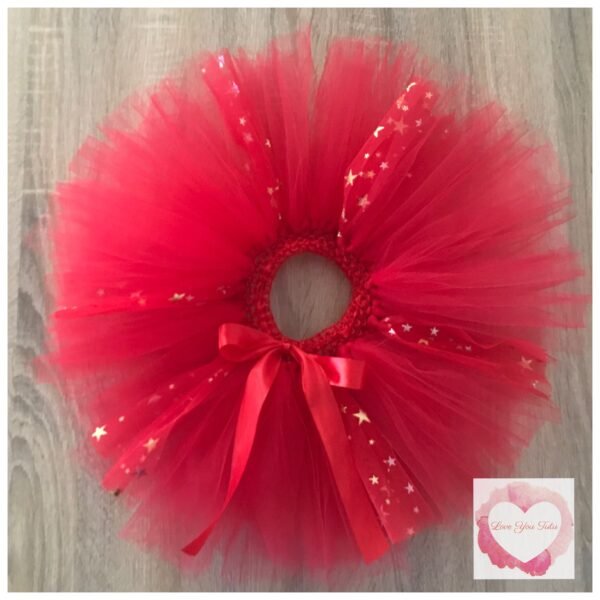 Red & gold metallic stars short Tutu skirt