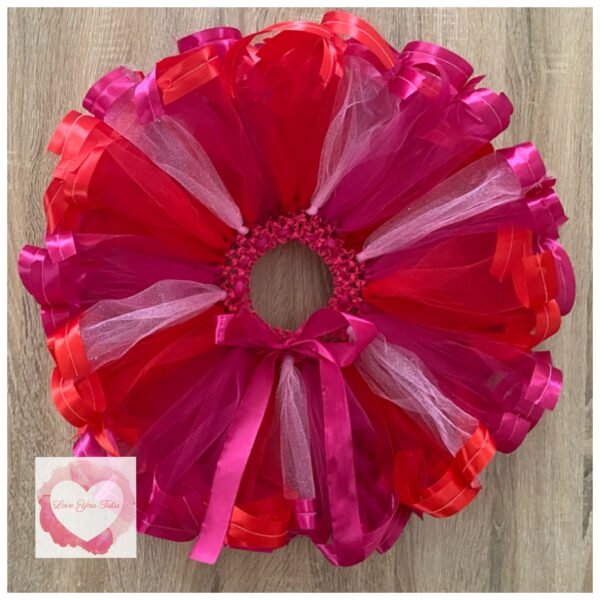 Red, fuchsia & pink glitter ribbon trimmed short Tutu skirt