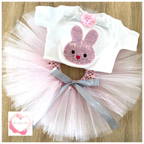Embroidered pink bunny tutu set