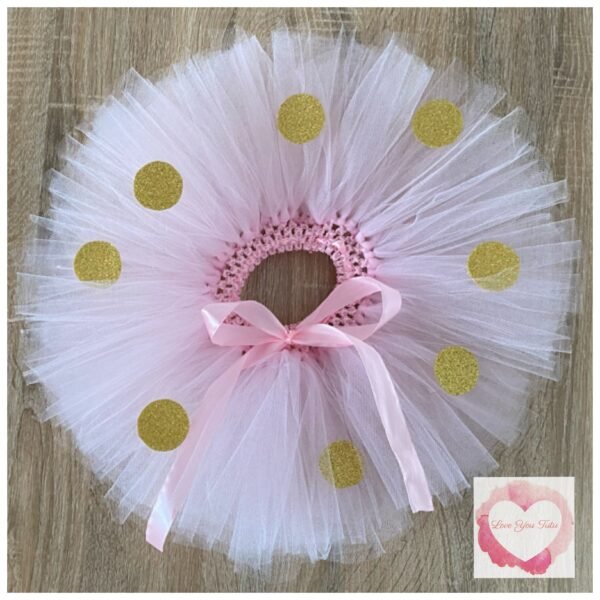 Baby pink & gold glitter dots short Tutu skirt